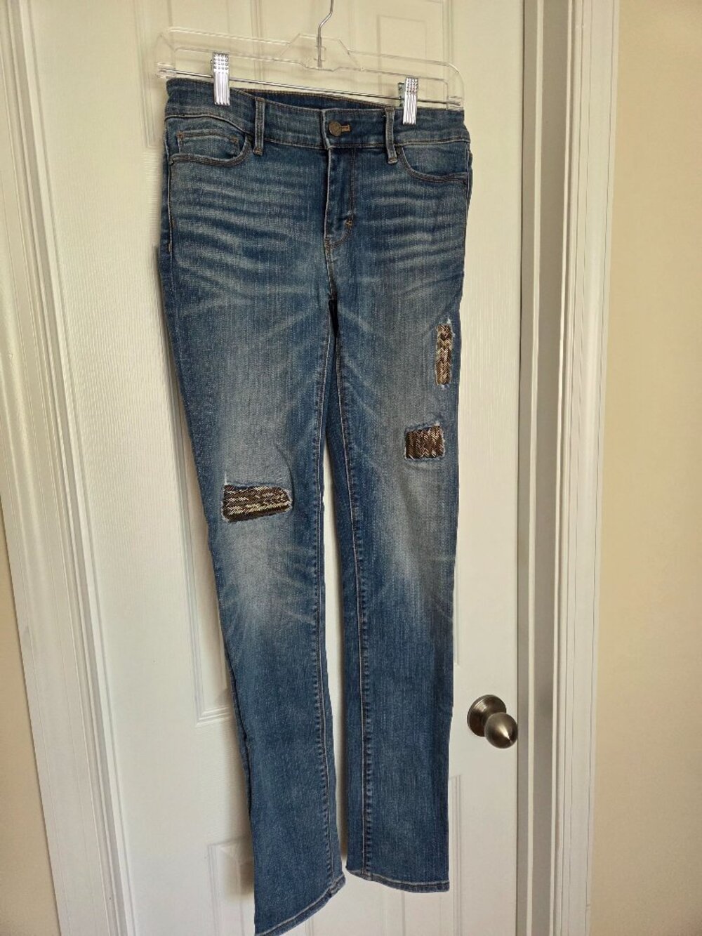 WHBM The Slim Distressed Embellished Classic Rise Jeans, Size 0